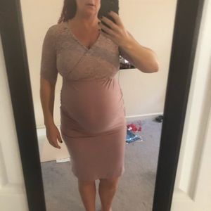 Gorgeous pink lace fitted maternity dress